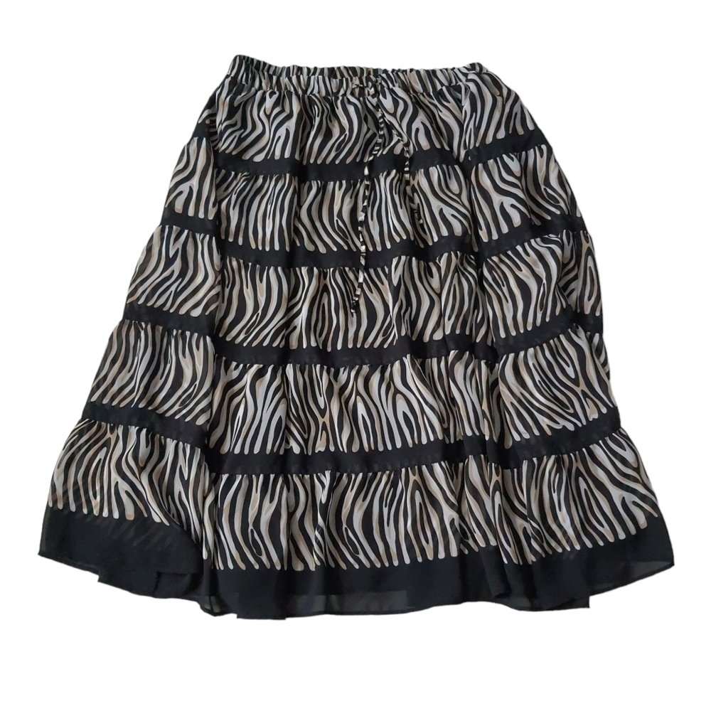 Alfred Dunner Striped Maxi Skirt Womens 14 Zebra Print Black White Tan Flowy